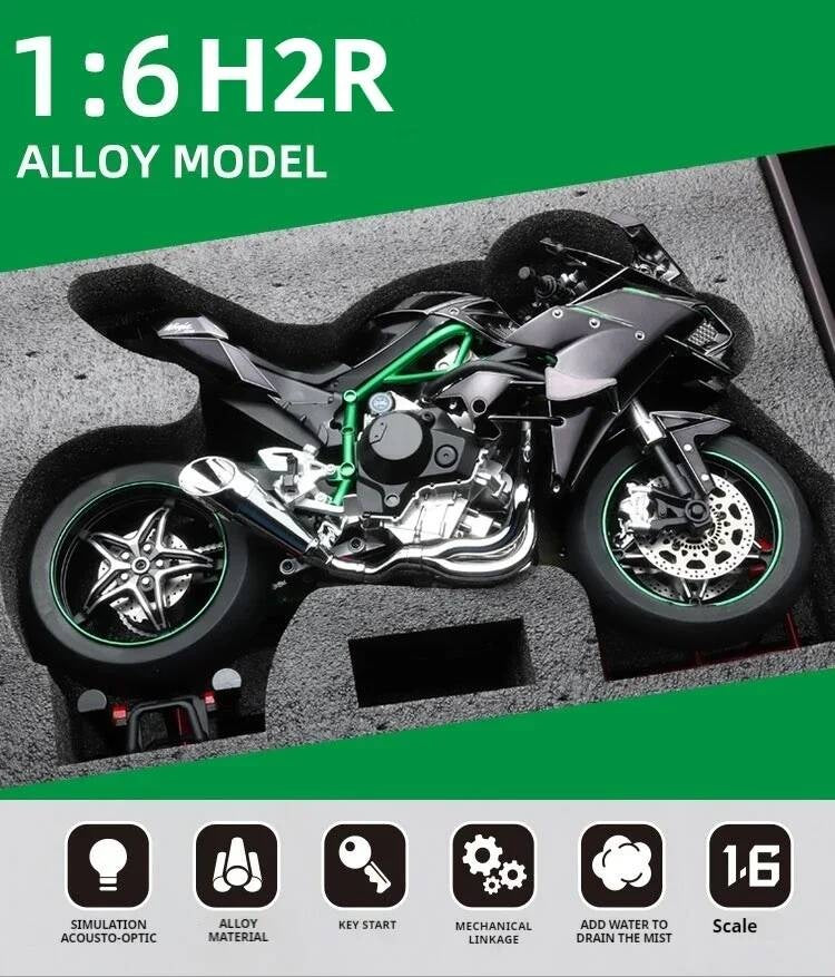 Ignition Start SuPer-Large high-End Spray Dynamic1:6 Kawasaki h2r Simulation Locomotive Motorcycle Alloy Car Model Oversized Toy