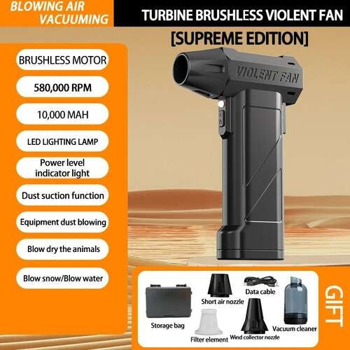 Multifunctional Car Cleaning Tool - 10000mAh Air Blower with 580000, Brushless Motor, 70m/s Wind Speed, Hard Water Stain Remover Function Nozzle, Electric Spin Scrubber for Surface Work and Hand Vacuum