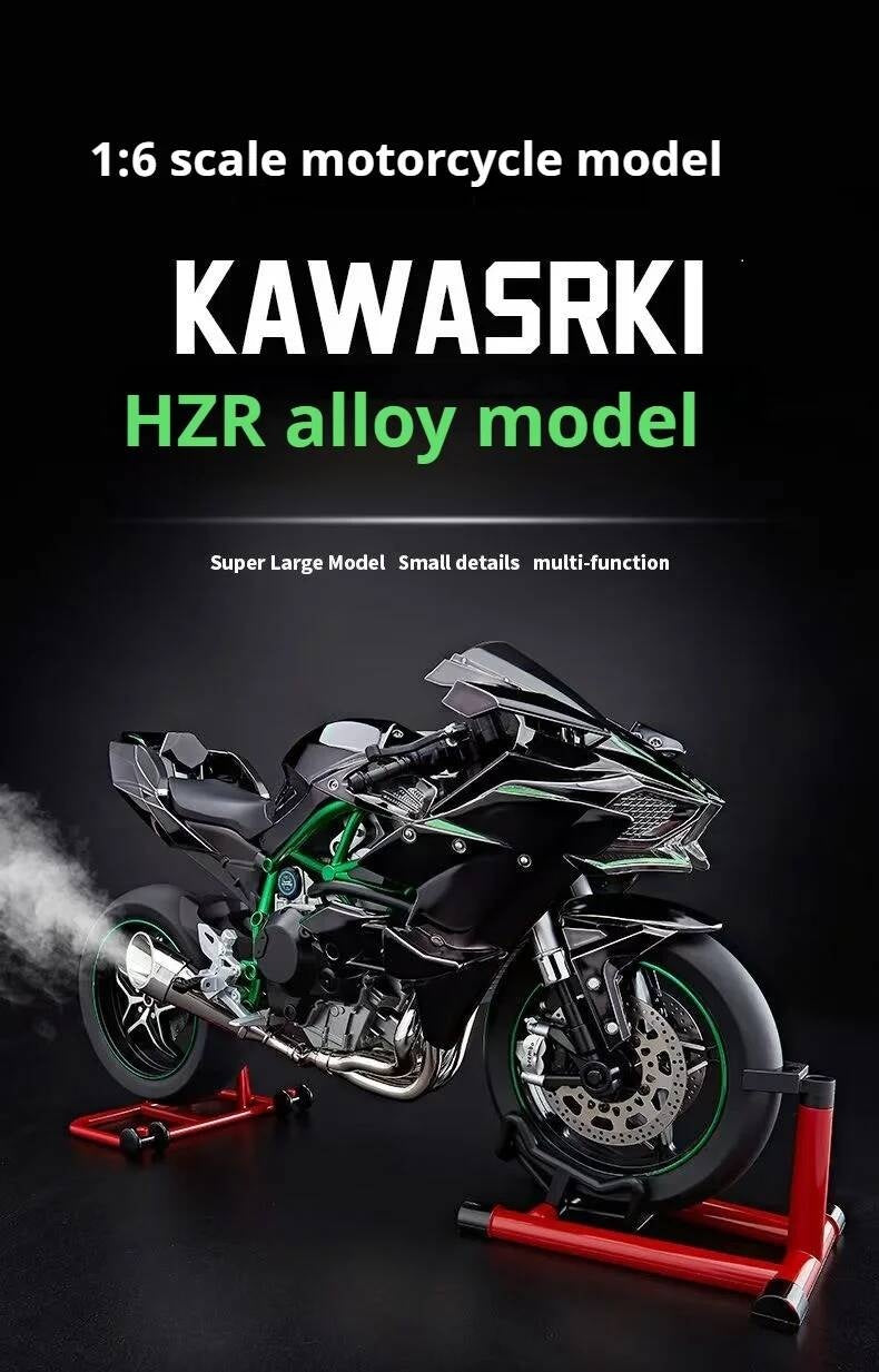 Ignition Start SuPer-Large high-End Spray Dynamic1:6 Kawasaki h2r Simulation Locomotive Motorcycle Alloy Car Model Oversized Toy