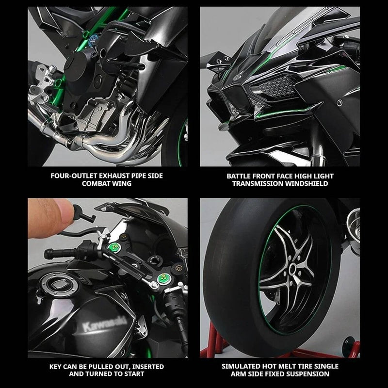 Ignition Start SuPer-Large high-End Spray Dynamic1:6 Kawasaki h2r Simulation Locomotive Motorcycle Alloy Car Model Oversized Toy