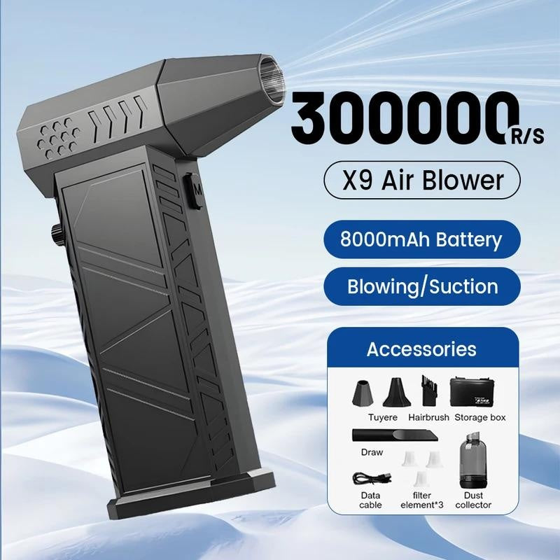 X9 Turbo Fan 300000 RPM Supercharging Air Blower with 8000mAh Battery Dust Removal Vacuuming Portable Tool for PC Keyboard & Interior stuff handheld paint sprayer car wash set kit multipurpose foam cleaner brush cleaning versatile gutter soap