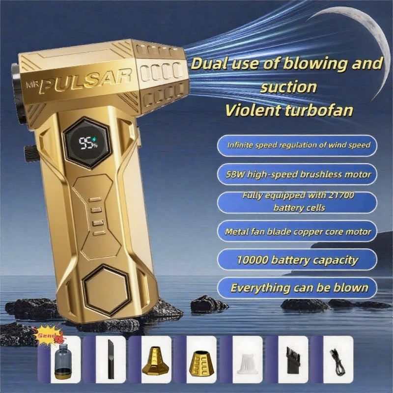 High-Speed Hair Dryer X11Pro Golden 990000 Revolutions Minute Powerful Airflow Brushless Motor Turbo Fan 75 Meters Per Second Wind Speed 10000 Milliampere-Hour UV Resistant Windshield Primer Waterless All-Purpose Detailer Spray