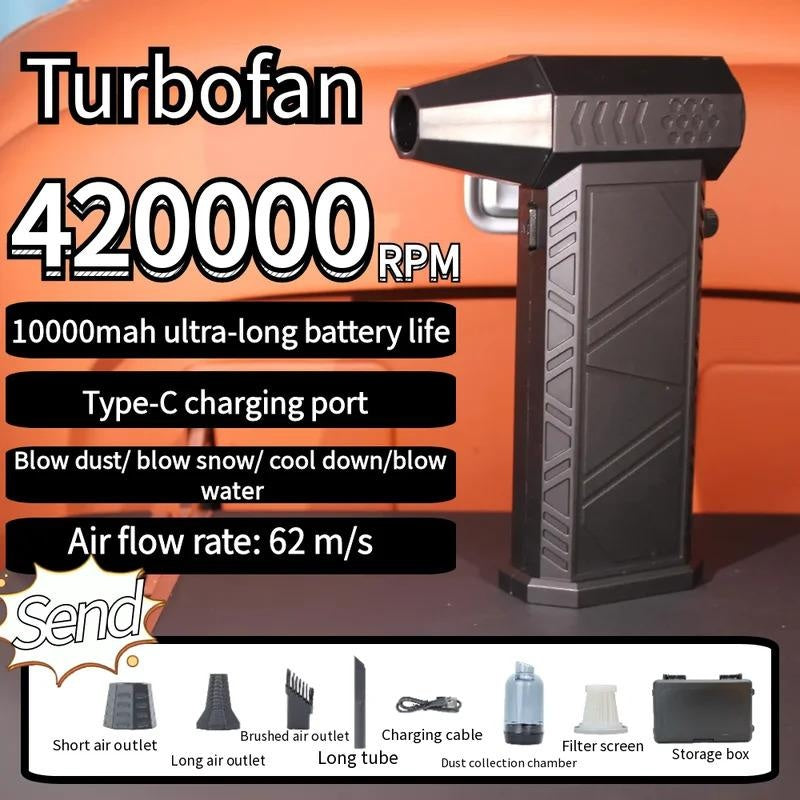 Violent Fan 420000 RPM Powerful Air Vacuum Dust Cleaner Charging Strong Winds 62m/s Brushless Turbo Jet Blower Dry hard water stain remover function nozzle ultra blaster tire foam electric spin scrubber interior refresh detail spray color restorer