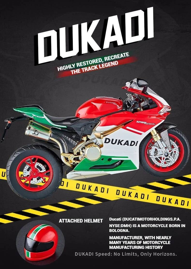 Suitable for Ducati 1:9 Alloy Electric Motorcycle Toy, Realistic Simulation Collectible Model with Mist Spray Function and Ignition