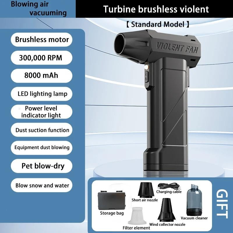 Multifunctional Car Cleaning Tool - 10000mAh Air Blower with 580000, Brushless Motor, 70m/s Wind Speed, Hard Water Stain Remover Function Nozzle, Electric Spin Scrubber for Surface Work and Hand Vacuum