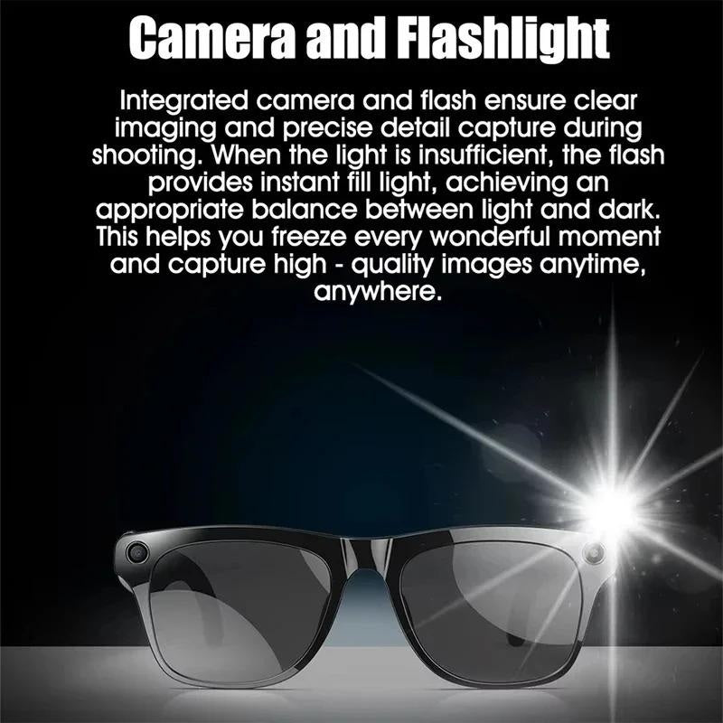 AI Smart Glasses with HD Camera 260mAh Battery Bluetooth Calling Voice Assistant Touch Control Music Player Waterproof for Outdoor Use Car Phone Dashboard Holder Leather Breathable and Seatbelt Set Black Sticky Steering Wheel Cover