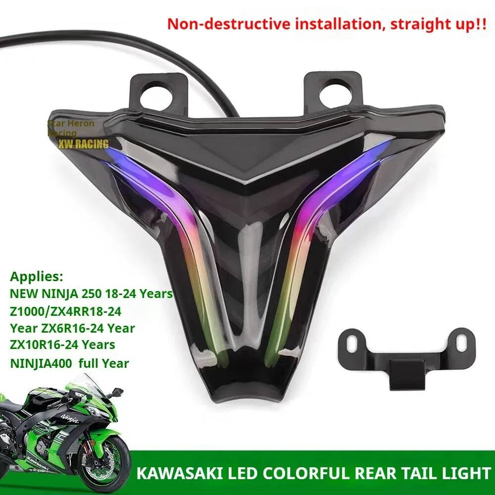 For Kawasaki ninja400 ZX4R/4RR ZX6R new improved short-tail Bluetooth LEDtaillight flow turn signal seven-color adjustable light