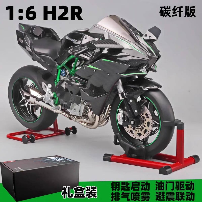 Ignition Start SuPer-Large high-End Spray Dynamic1:6 Kawasaki h2r Simulation Locomotive Motorcycle Alloy Car Model Oversized Toy