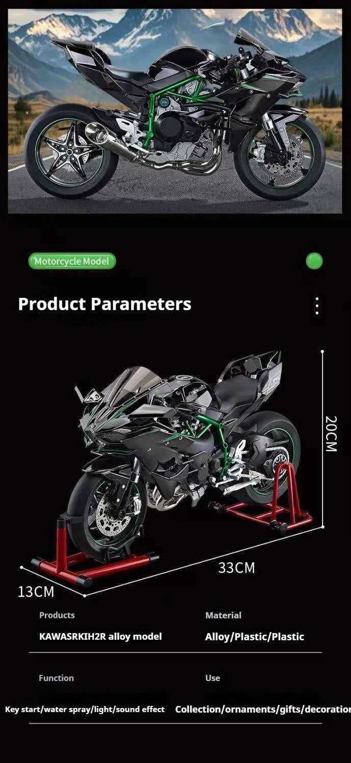Ignition Start SuPer-Large high-End Spray Dynamic1:6 Kawasaki h2r Simulation Locomotive Motorcycle Alloy Car Model Oversized Toy