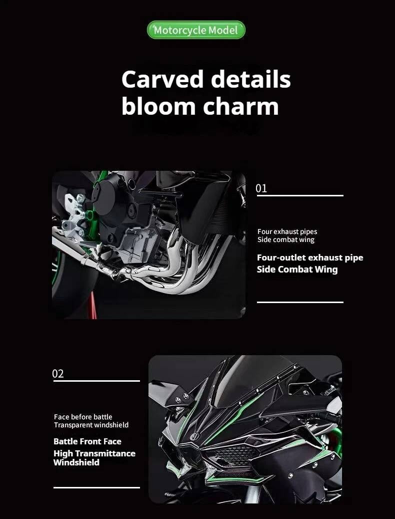 Ignition Start SuPer-Large high-End Spray Dynamic1:6 Kawasaki h2r Simulation Locomotive Motorcycle Alloy Car Model Oversized Toy