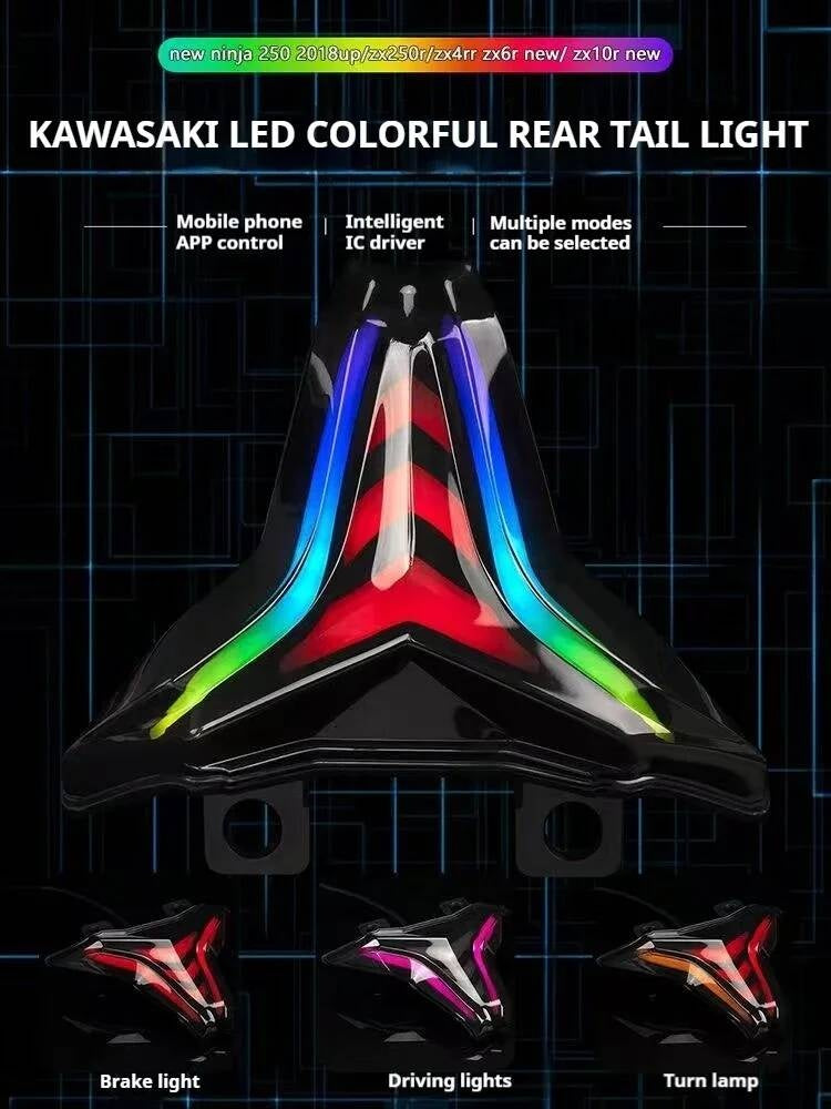 For Kawasaki ninja400 ZX4R/4RR ZX6R new improved short-tail Bluetooth LEDtaillight flow turn signal seven-color adjustable light