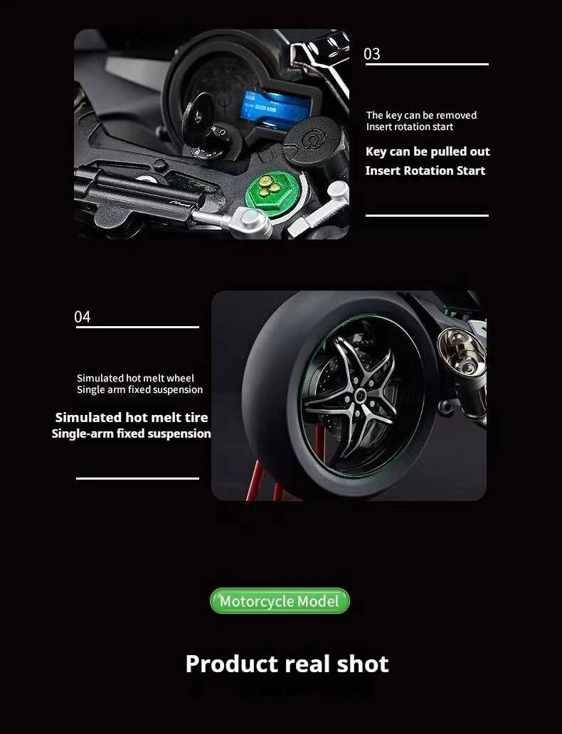 Ignition Start SuPer-Large high-End Spray Dynamic1:6 Kawasaki h2r Simulation Locomotive Motorcycle Alloy Car Model Oversized Toy