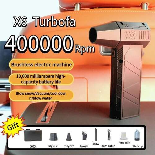 480000 RPM Powerful Air Vacuum Dust Cleaner Type-C Charging 62m/s Strong Winds Brushless Turbo Jet Blower with Hard Water Stain Remover Function Nozzle Portable Radiator Cleaning Wand Electric Spin Scrubber for Surface Work
