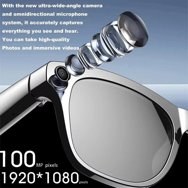 AI Smart Glasses with HD Camera 260mAh Battery Bluetooth Calling Voice Assistant Touch Control Music Player Waterproof for Outdoor Use Car Phone Dashboard Holder Leather Breathable and Seatbelt Set Black Sticky Steering Wheel Cover